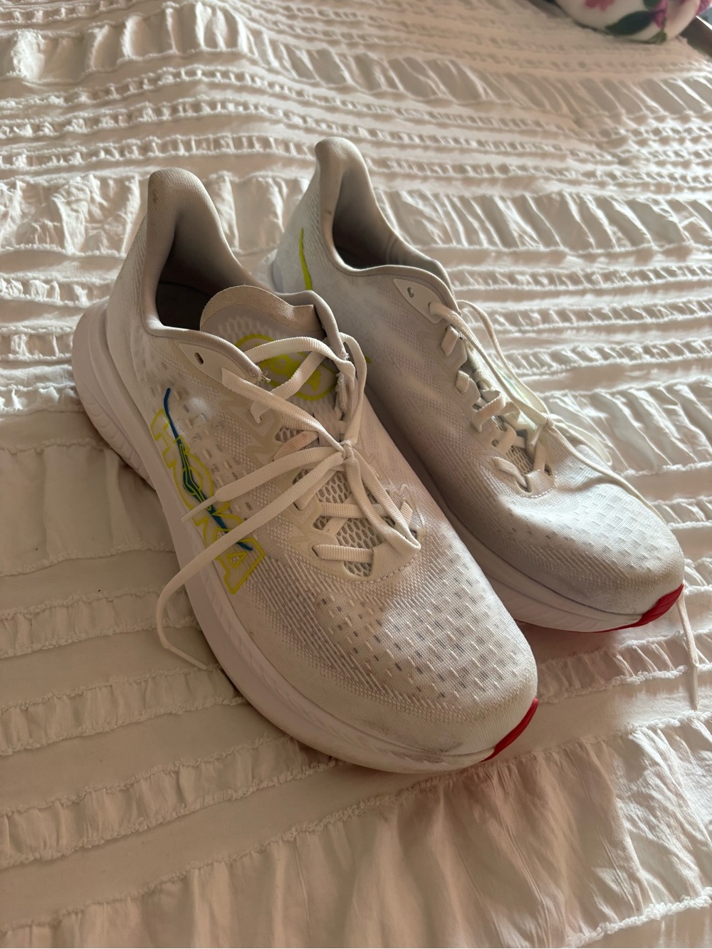Hoka White Sneaker with Neon Yellow Accents